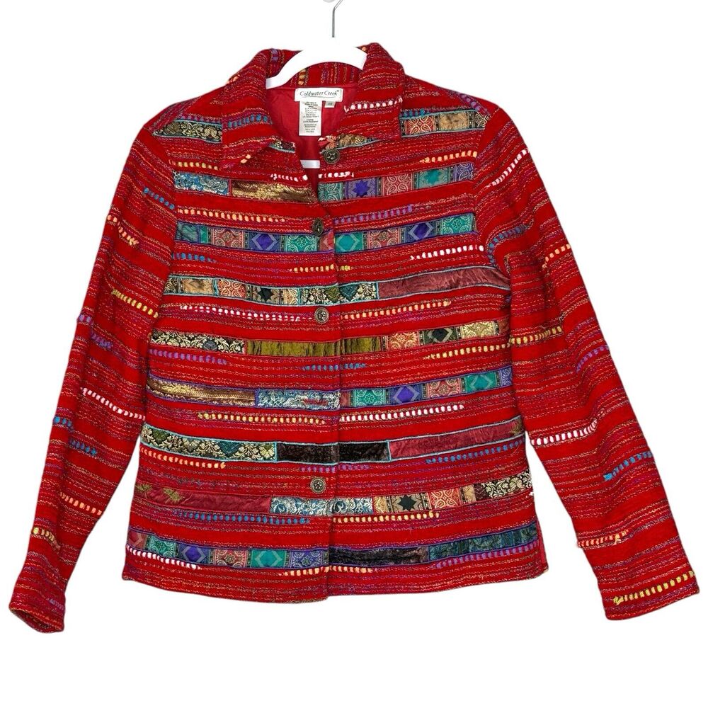 Chicos Women’s Size XS Jacket Colorful Ribbon Red Woven